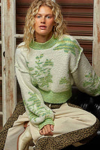 Mock Neck Lime & Cream Cropped Sweater