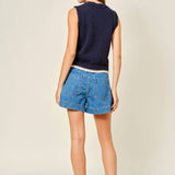 MID RISE FLARE DENIM SHORTS
