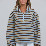 T3535 Relaxed Sherpa Striped Half Zip Pullover