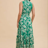 Border Print Lapel Button Down Maxi