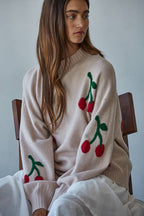 Cherry Detail Mock Neck Sweater