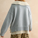T5147   COLOR COMBO V-NECK SWEATER TOP