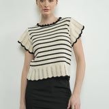 MAS3129 STRIPED CROCHET S/S SWEATER