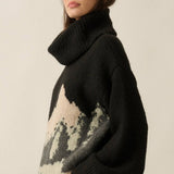 Mountains Fuzzy Jacquard-Knit Turtleneck Sweater