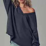 Raw Edge V-Neck Oversized Sweatshirt