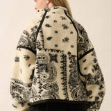 Floral Sherpa Fleece Half-Zip Pullover Jacket