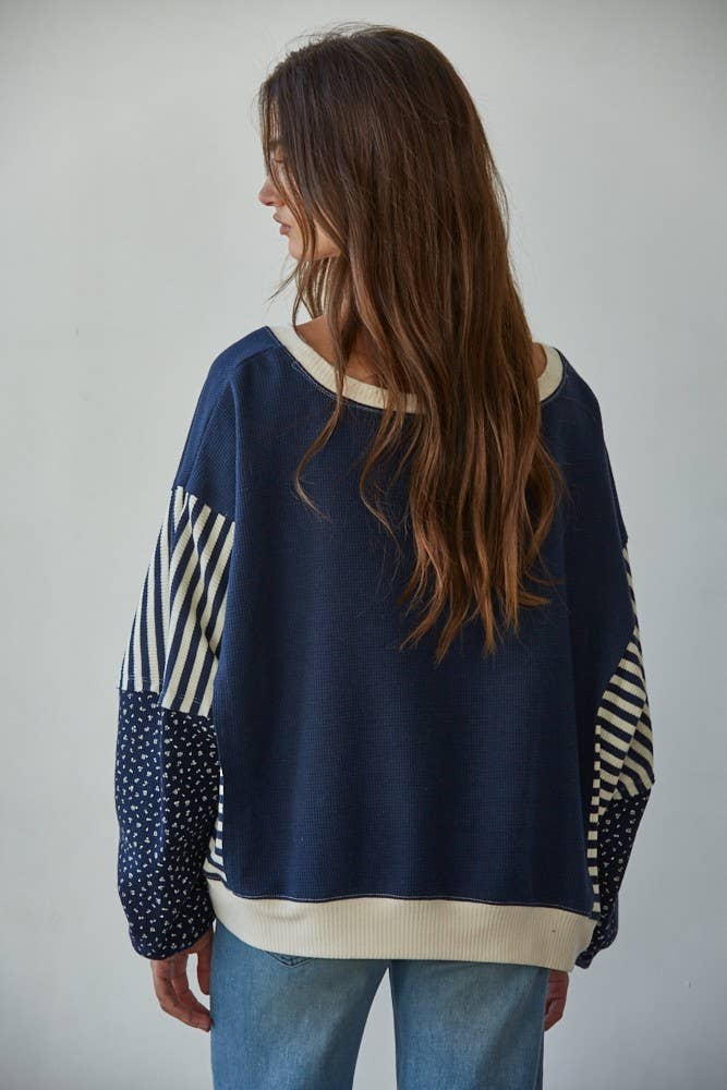 Knit Striped Floral Long Sleeve