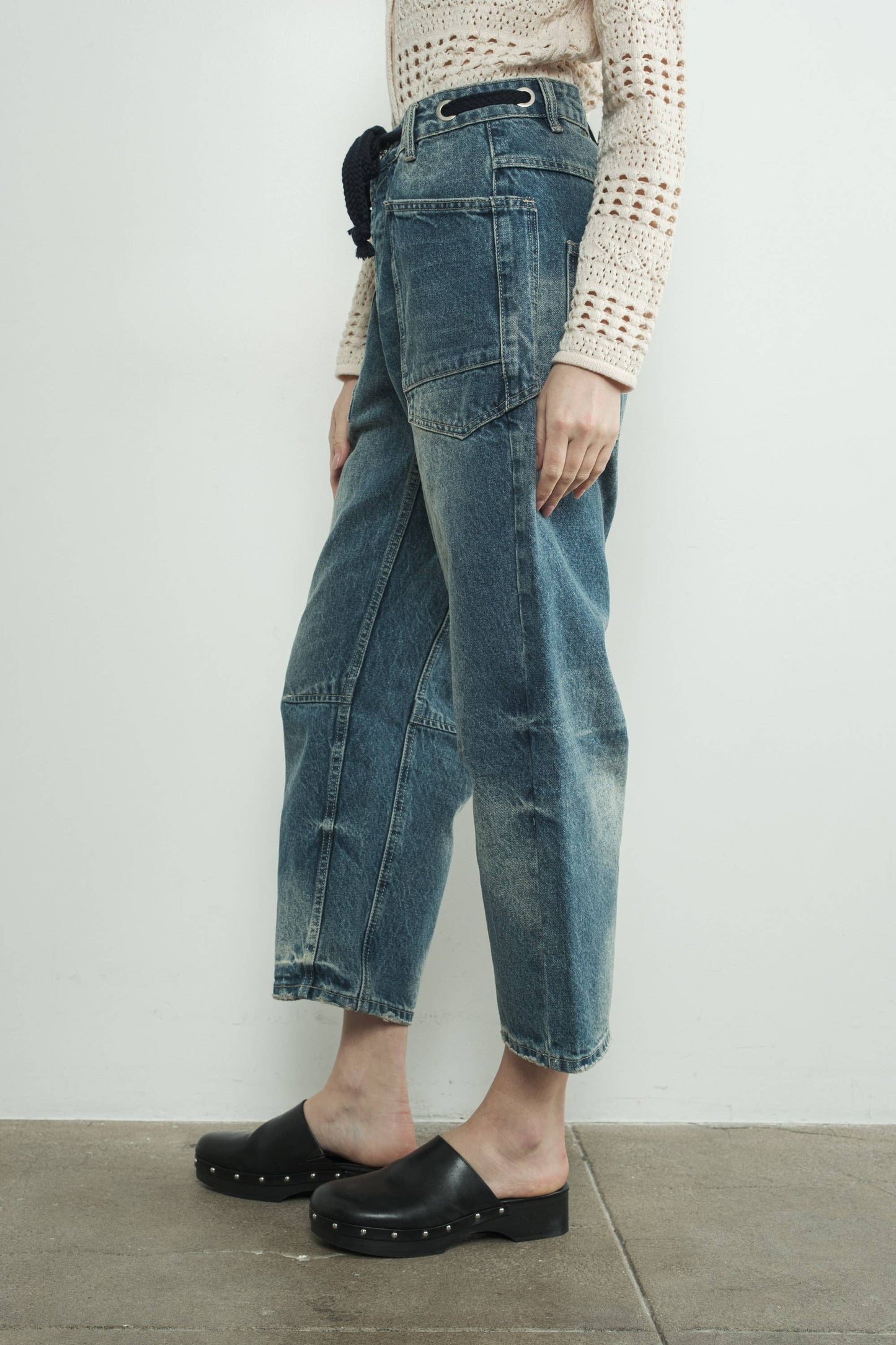 Barrel Denim Pants w/ Drawstring Waist