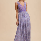 Border Print V-Neck Maxi Dress