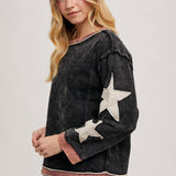 Star Sleeved Washed Knit Pullover