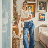 AJP5114 EMBROIDERED DETAIL COTTON BARREL PANTS