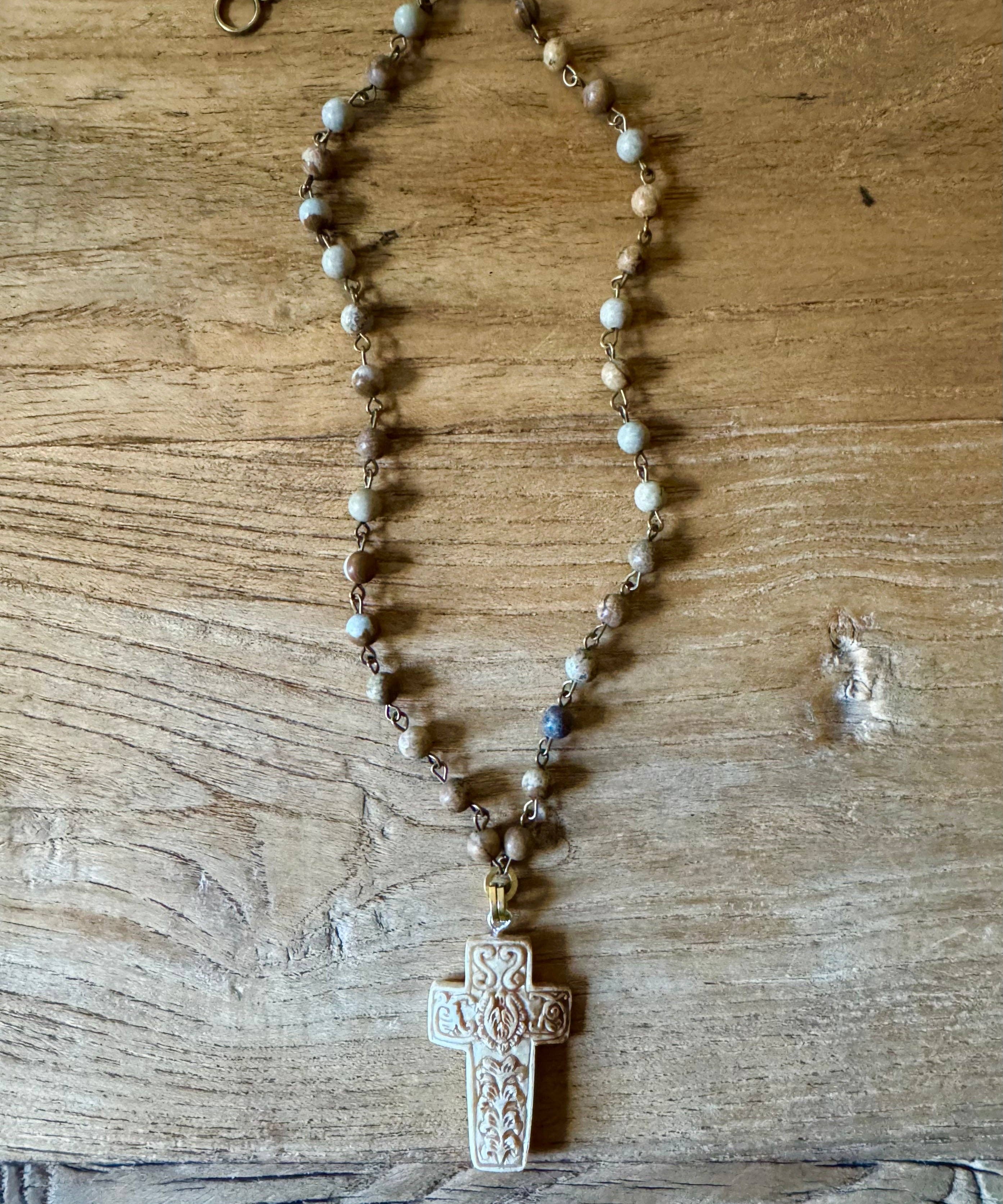 Carved Bone Cross Necklace