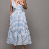 Textured Stripe Cross-Back Tiered Dress