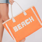 "Beach" Embroidered Fringe Tote Bag