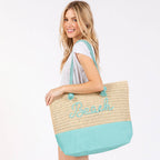 "Beach" Embroidered Crochet Tote Bag