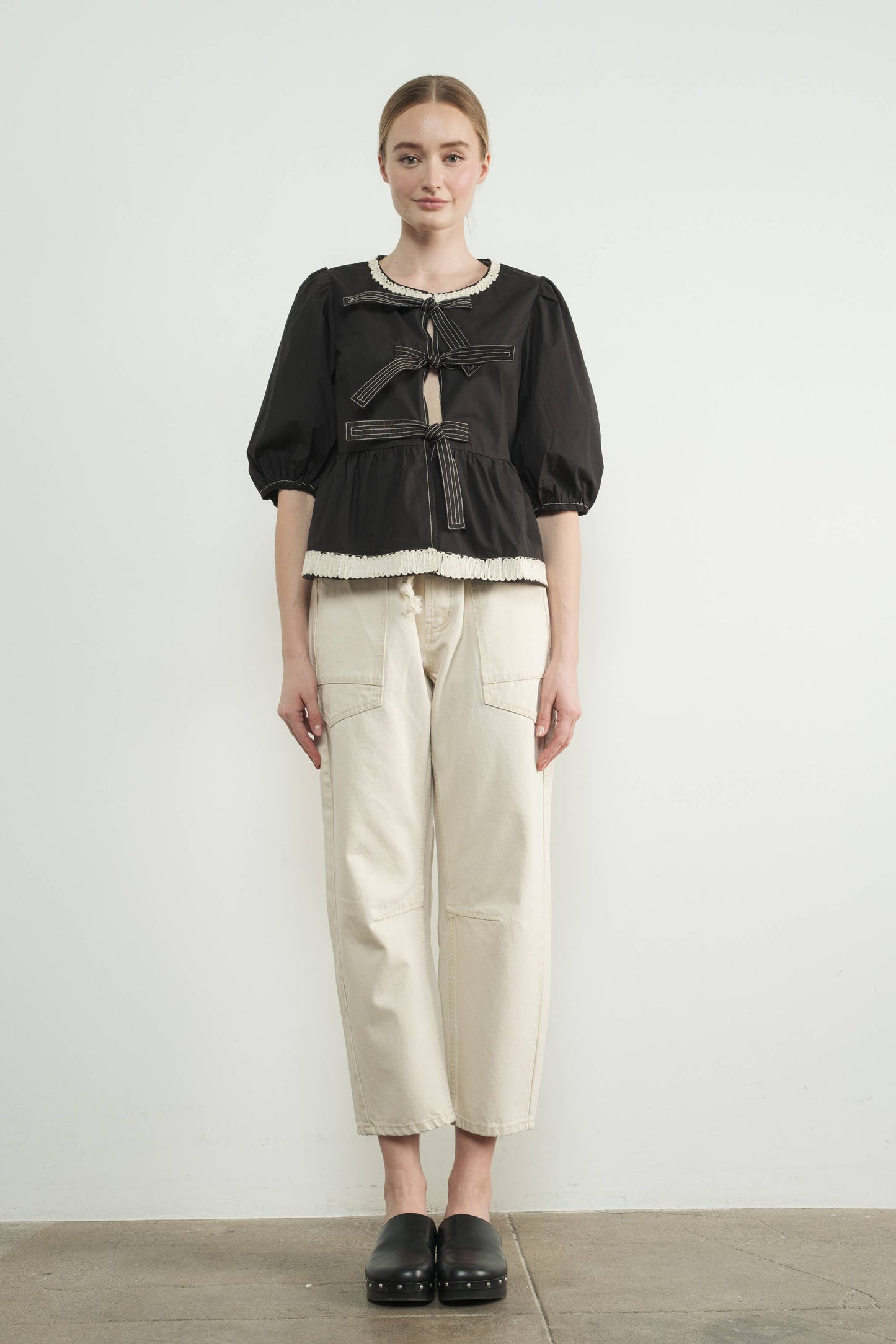 Barrel Denim Pants w/ Drawstring Waist