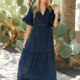 V-Neck Lace Trim Maxi Dress
