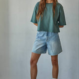 L8688 | Knit Cotton Crew Neck Drop Shoulder Short Sleeve Top