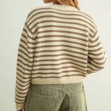 J6774   STRIPED PATTERN BUTTON FRONT KNITTED CARDIGAN