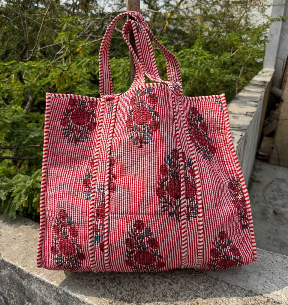 Rose Print Cotton Tote Bag