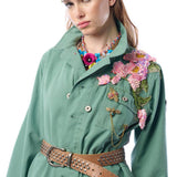 Michelle Jacket | Teal Green Embellished Floral Button Up