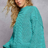 Mock Neck Cable Knit Sweater