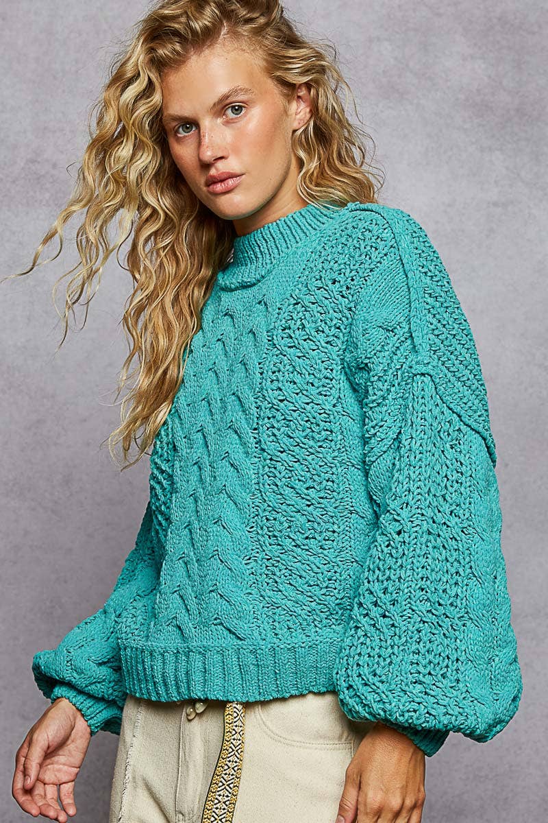 Mock Neck Cable Knit Sweater
