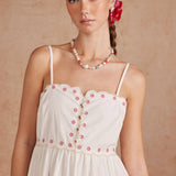 Embroidered Palm & Floral Scalloped Midi Dress