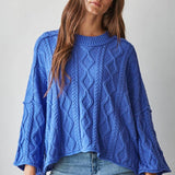Quarter Sleeve Loose Cable Knit Sweater