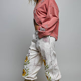 Vintage Floral Artisan Embroidered Twill Jogger Pants
