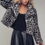 Cropped Faux Fur Leopard Print Bomber Jacket