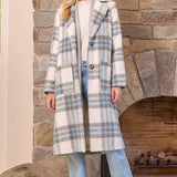 60871 Fuzzy Plaid Long Coat