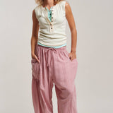 Striped Cotton Drawstring Harem Pants