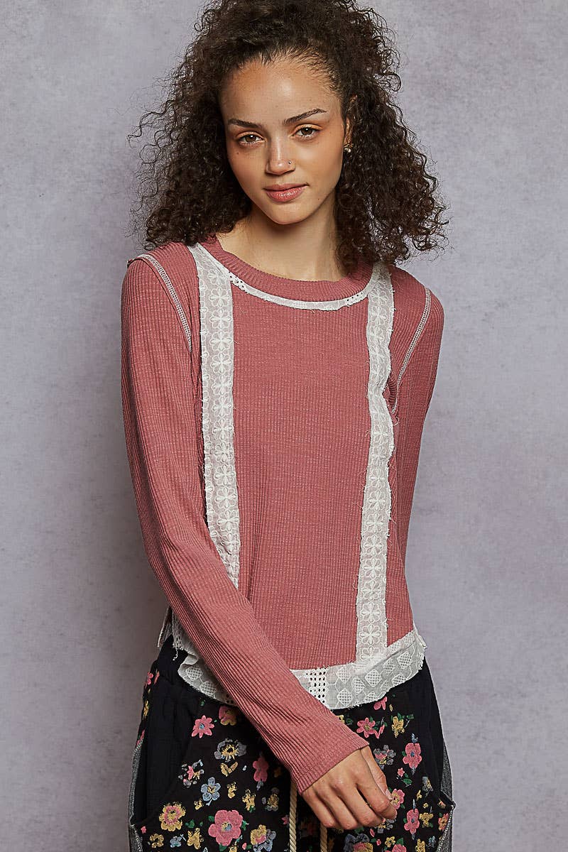 Eyelet Panel Rib Knit Top