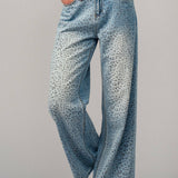 Leopard Print Wide-Leg Denim Pants