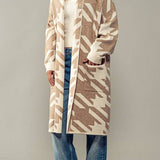 Exaggerated Houndstooth Open Front Knit Cardigan