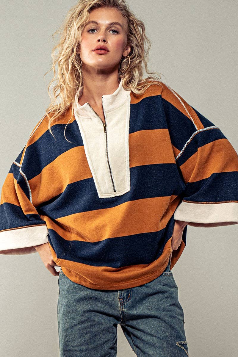 Half-Zip Bold Stripe Sweatshirt