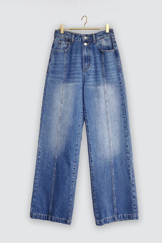 Seam Detail High Waist Wide Leg Jeans
