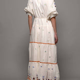 Embroidered Balloon Sleeve Midi Dress