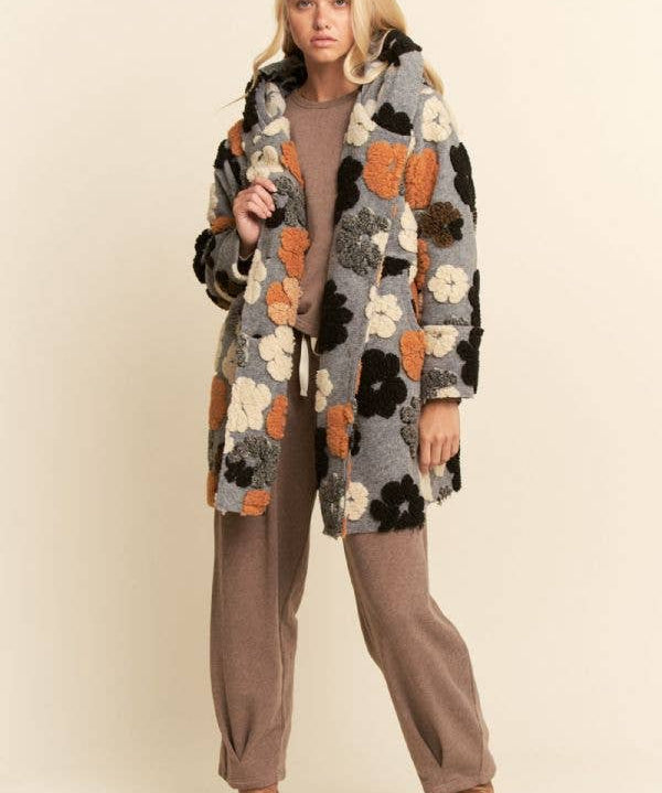 Chunky Embroidered Flower Coat
