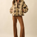 Geo-Print Sherpa Fleece Half-Zip Pullover Jacket