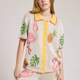 Tropical Knit Button Top