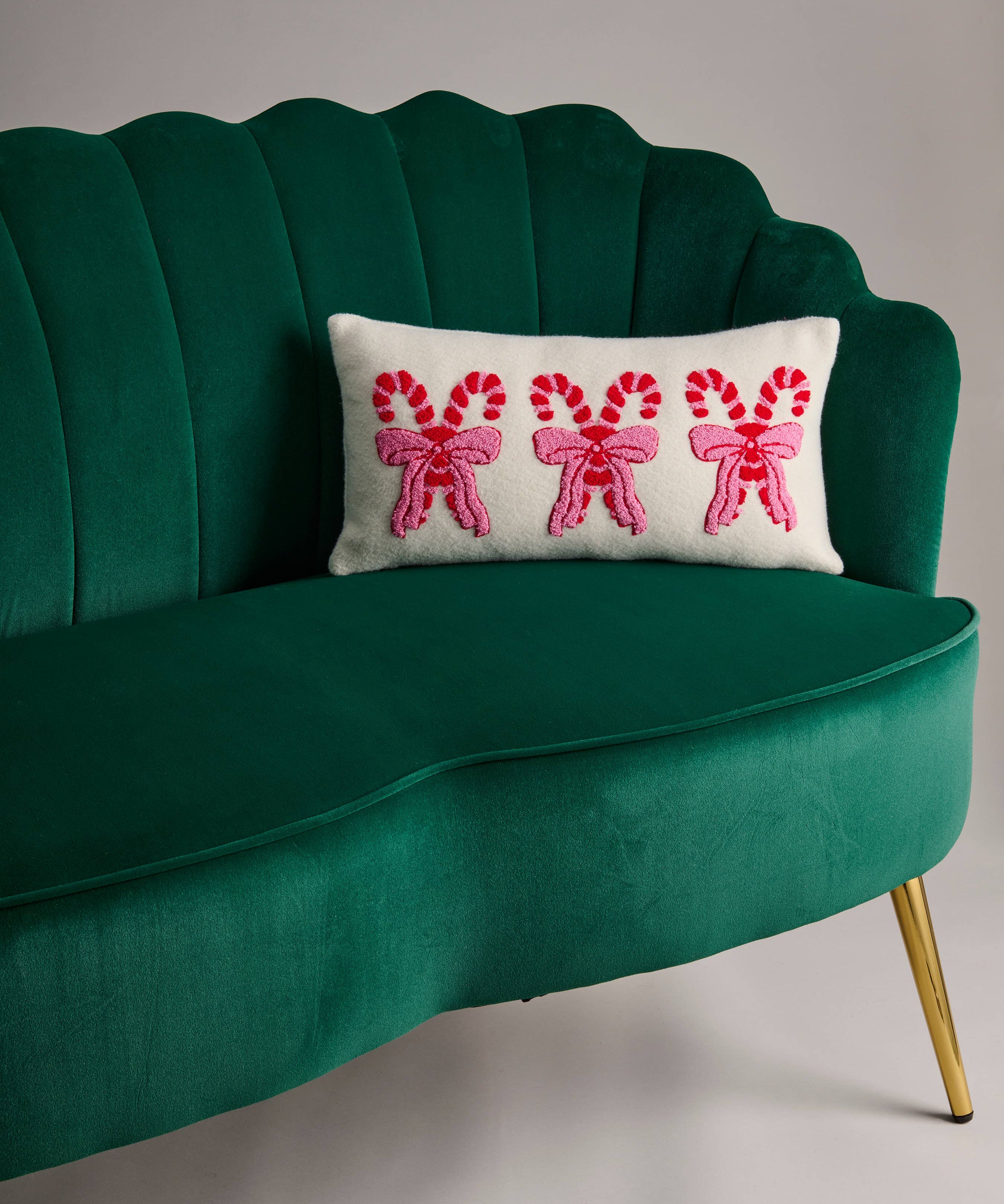 PRETTY CANDY CANE PILLOW,IVORY