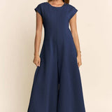 Plus - Soft Knit Seamed Cap Sleeve Wide-Leg Jumpsuit