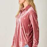 Embroidery Velvet Collared Shirt