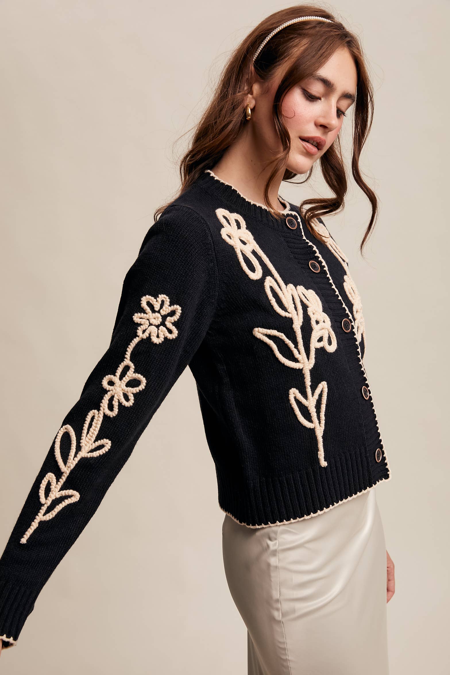 Embroidered Floral Knit Cardigan