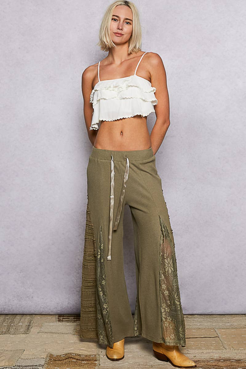 Lace Contrast Wide Leg Pants