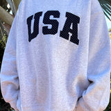 Pearl Grey Navy Blue Polka Dot USA Mockneck Sweatshirt