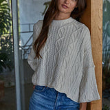 Quarter Sleeve Loose Cable Knit Sweater
