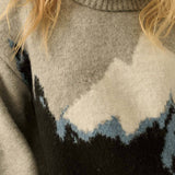 Mountains Fuzzy Jacquard-Knit Turtleneck Sweater